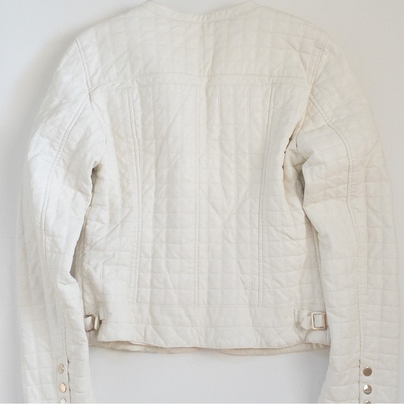 𝅺Forever 21 White Vegan Faux Leather Moto Jacket Coat Checker Print Size L NWOT - Picture 9 of 14